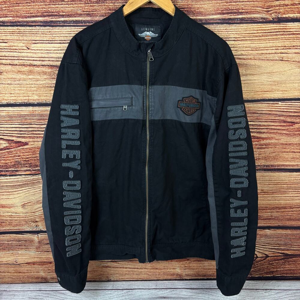 Harley Davidson Motorcycles Black & Gray Canvas Zip Up Jacket